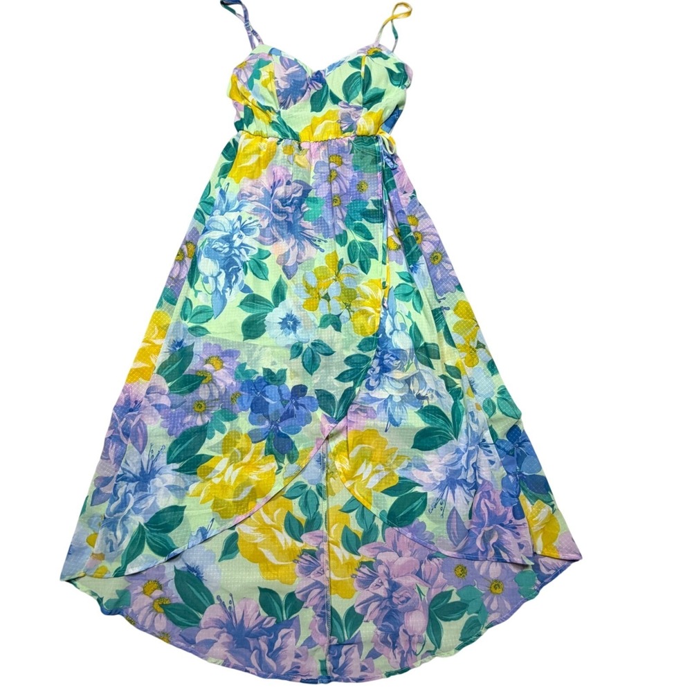 Lily Rose Green Floral Polyester High-Low Maxi Dress Size Small Festival Garden